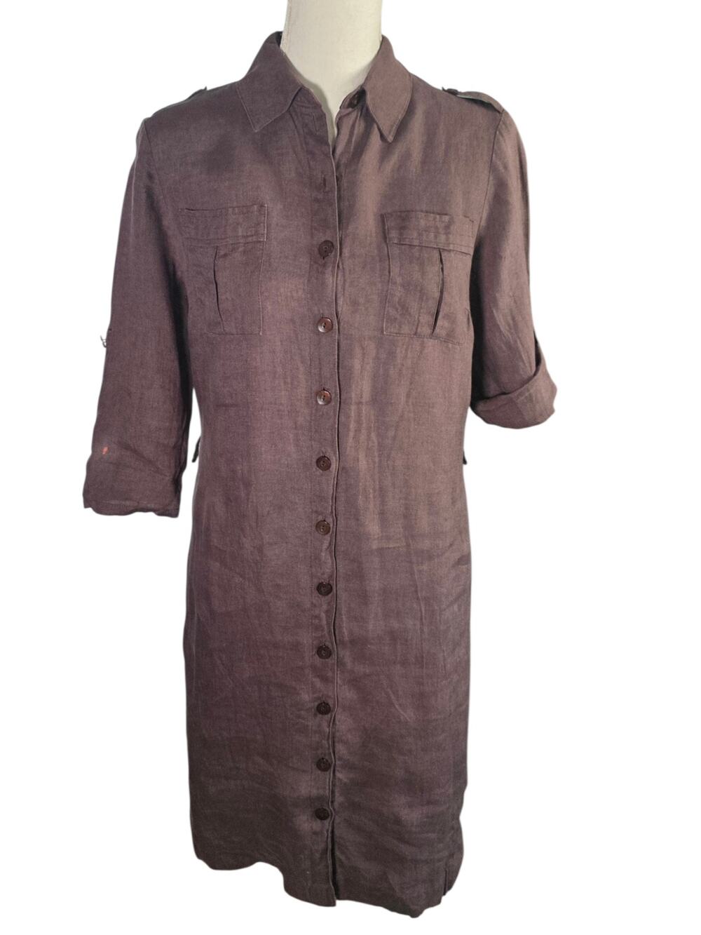 Steilmann Germany Brown Linen Button Front Shirt Dress M Minimalist